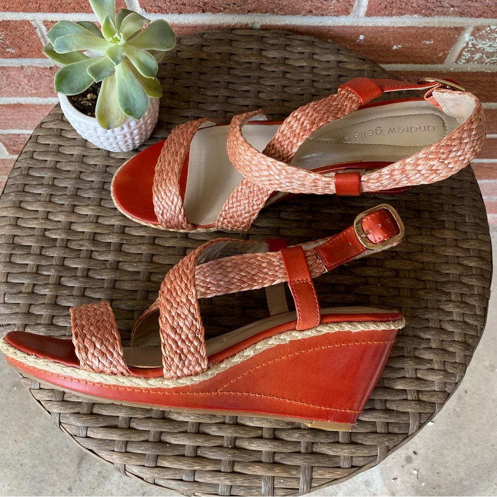 Andrew Geller wedge sandals light red size 10